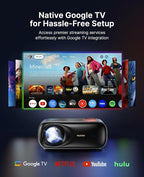 NexiGo PJ40 Pro Google TV Projector, Native 1080p, 4K Support, AI Image Enhancement, 800 ANSI Lumens, Smart Projector with Auto Keystone, 20 W Speakers, Backlit Remote, Wi-Fi & Bluetooth