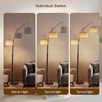 Fansdrick 3 Light Arc Floor Lamps for Living Room, 2400LM Super Bright Floor Lamp with Remote Control, 80" Tall Floor Lamps with Stepless Dimmable, Mid Century Tree Floor Lamp for Bedroom, Office