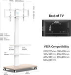 FITUEYES Rolling TV Stand, Mobile TV Cart on Wheels for 32-65 70 Inch Flat Screen TVs, Tall Floor TV Stand with Swivel Mount, Corner TV Stands for Bedroom, Living Room, Home Office,Small Dorm, White