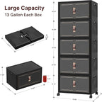 Extra Large Stackable Storage Bins with Lids & Wheels, 275QT-55QT/14GAL*5Pack Foldable Collapsible Closet Organizers Dark Storage Cabinet with Doors for Bedroom Dorm