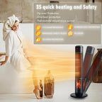 Portable Electric Space Heater for Large Room 37" Ceramic Tower Heater with 3D Flame for Room Heating,Oscillating,Remote Control,Tipover &overheating protection for Indoor Use(Black-I)