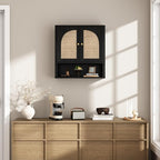 RUSTOWN Rattan Bathroom Wall Cabinet, Over The Toilet Storage Cabinets with 2 Arched Doors, Modern Medicine Cabinet with Adjustable Shelf & Rounded Edges, Mid-Century Bathroom Organization