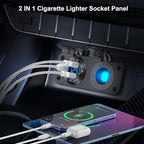 12V USB Outlet Marine Switch Panel Plug, PD3.0 and Dual QC3.0 USB Ports Aluminum Car Charger with LED Voltmeter Power Switch, Lighted 150W Cigarette Lighter Socket 2 in 1 DIY Kit for Boat RV ATV, etc.