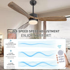 revoici 52" Ceiling Fans with Lights and Remote Control, Indoor Outdoor Ceiling Fans Farmhouse, Timing 6 Speeds 3 Color Light with Memory Lighting Function