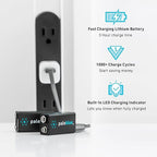 paleblue USB Rechargeable 9V Batteries (6-Pack) - 4500mWh Lithium Ion, 1000+ Charge Cycles, Includes (3) 2-in-1 USB-A to USB-C Charging Cables, LED Charge Indicator, 3.4 Hour Charge Time
