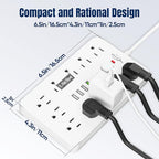 JouleLoom 20 FT Flat Plug Surge Protector Power Strip,11 Multiple AC Outlets with 6 USB Ports (2 USB C), 20 Feet Extension Cord, 1250W/10A, One Touch Switch Button, White
