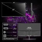 Gawfolk 32 Inch Curved Gaming Monitor, 180Hz QHD (2560x1440) 2K Computer Monitor with FreeSync, DisplayPort, HDMI, Wall Mountable, Eye Care for Home Office & Gaming