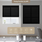Boolegon No Drill Motorized Cellular Blinds with Remote Motorized Blackout Honeycomb Blinds for Indoor Windows Easy to Install Automatic Cellular Shades for Home,Light Filtering Black,Custom Size