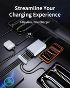 USB C Fast Charger, 105W GaN 6-Port Desktop USB Charging Station Hub, USB C Charger Block Wall Charger for iPhone 17/16/15/14/13/12/11, iPad, Samsung and More (Cable Organizer Included)