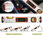 eOUTIL 15.7-Inch Digital Torpedo Level & Angle Finder – IP54 Waterproof Inclinometer with Backlit LCD, V-Groove Magnetic Base, 0.1° Accuracy – for Construction, Woodworking, Metalworking（Orange)
