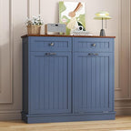 Tilt Out Trash Can Cabinet with Double Hidden Trash Bin Holder, Kitchen Free Standing Recycling Cabinet,Dog Proof Trash Can,Wood, Blue