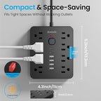 Bawmwim Surge Protector Power Strip, 8 Outlets(1250W/10A), 6 USB Charging Ports(2 USB C), 10FT Flat Plug Extension Cord Outlet Extender with Overload Protection, ETL Certified for Office, Dorm Room