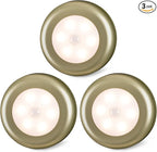 STAR-SPANGLED 3 Pack 2.8” Motion Sensor Lights Indoor AAA Battery Operated, Stick on LED Puck Light for Stairs, Under Cabinet, Closet (Golden, Warm White)