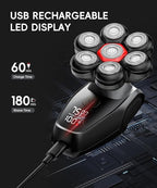 MALEGEBAZ Head Shaver for Bald Men：IPX8 Waterproof 7D Magnetic Electric Head Shaver with LED Display, USB-C Fast Charge, Travel Lock & 5 Attachments, Valentines Day Gifts for him,Black