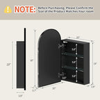 Bathroom Mirror with Storage,Arched Medicine Cabinet with Mirror,Medicine Cabinet Wall Mount,Black Bathroom Vanity Mirror with Storage,Adjustable Shelves,20x30 Inch