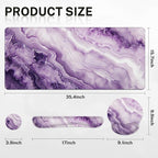 Britimes Purple Pink Marble Gold Keyboard Mouse Pad Set 4in1 Large Mousepad+Keyboard Wrist Rest+Mouse Wrist Rest+Coaster Ergonomic Design for Home Office Computer 35.4x15.7 inches