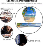 Keyboard Wrist Rest and Mouse Pad Wrist Support Set with Coasters, Non-Slip PU Base Ergonomic Gaming Mousepad for Home Office Working Studying Easy Typing & Pain Relief, Shore Palms Tropical Beach
