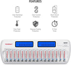 Tenergy TN438 16-Slot Smart Battery Charger for AA/AAA NiMH/NiCd LCD Display + 16 Premium AAA Rechargeable Batteries