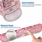 Keyboard Wrist Rest + Mouse Pad Wrist Support Set with Coasters, Non-Slip PU Base Ergonomic Mousepad for Home Office Working Studying Easy Typing & Pain Relief, Pink Background Bible Verse Phil 4-13