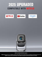 [Compatible with Netflix & TOF Real-time Focus] Mini Projector with WiFi and Bluetooth, XuanPad Smart Projector 4K Support, Dolby Audio & Keystone, 210° Rotatable Stand for Home