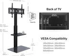 FITUEYES Swivel Floor TV Stand with Mount for TVs 37 43 50 55 60 65 70 75 Inch LCD LED Flat/Curved Screens Universal Swivel Televisions TV Mount Stand for Bedroom Living Room Black Tempered Glass Base