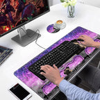 Ergonomic Keyboard Wrist Rest & Mouse Pad Wrist Rest Set, Large XXL Gaming Desk Mat 31.5"x 11.8" with Non-Slip Base, Memory Foam, Easy Typing Pain Relief for Home & Office, Cute Pug and Butterfly