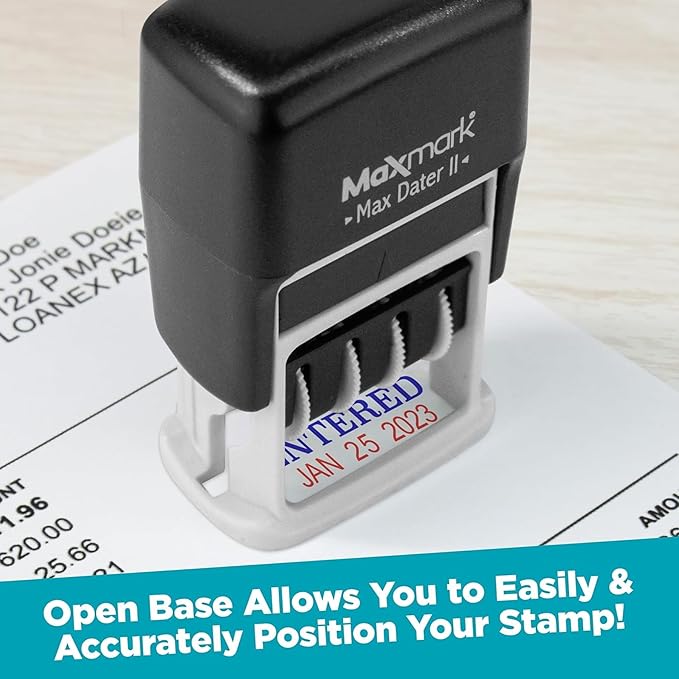 MaxMark Self-Inking Rubber Date Office Stamp with Shipped Phrase & Date - Blue Ink (Max Dater II), 12-Year Band