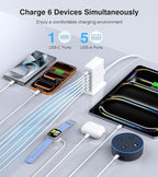 USB Charger Block, 45W 6-Port Charging Station for Multiple Devices, USB A and Type-C Charger Tower Fast Charging Dock Hub Power Strip for iPhone iPad Tablets Android Smartphones, Home Office Use