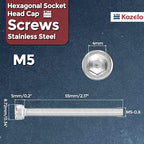 Kozelo 4pcs Socket Head Cap Screws - [M5-0.8 x 55mm] 304 Stainless Steel Allen Socket Drive for Electrical Motor 3D Printing Fan Engine Replacement Use, Silver