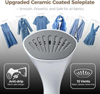 Mafilise Steamer for Clothes, 20S Heat Up, 1500W & 3 Steam Settings, Ceramic Soleplate with 13-Vent, 2-in-1 Clothing Iron Wrinkle Removal for All Fabrics, Portable & Travel-Ready