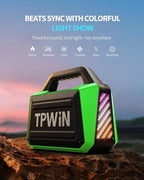 TPWIN Bluetooth Speaker - 80W Loud Rugged Outdoor Speakers, IPX6 Waterproof, 20H Playtime, Deep Bass, Lightshow, TWS, BT 5.3 Wireless, Portable for Travel Hiking Camping Beach Pool - Green