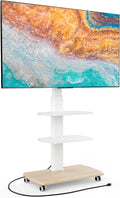 FITUEYES Rolling TV Stand with Power Outlets, Swivel Portable TV Stand for 32-70Inch LCD LED OLED Flat/Curved Panel Screen TVs, Height Adjustable&Wood Base, Mobile TV Cart with 2 Shelves