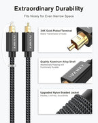 IVANKY Optical Audio Cable 6ft/1.8M, Nylon Braided, 24K Gold-Plated, Slim Metal Case, CL3 Rated, S/PDIF Toslink Digital Audio Fiber Optic Cable for Home Theater, Sound Bar, TV, PS4, Xbox, Samsung