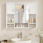 VECELO Bathroom Wall Cabinet with Mirror, Wall Mounted Medicine Cabinet with Open Shelves, 2 Towels Bars for Bathroom Laundry Room Kitchen