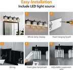 FDPBY Modern Bathroom Vanity Light 4-Lights Plating Black Vanity Light Crystal Wall Light Bathroom Light Fixtures