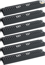 ICC 1U Finger Duct Cable Manager Panel with Cover, Plastic with Metal Back Frame, 3" Depth, Horizontal Cable Management, Rackmount for 19” Network Racks, Black, 6-Pack