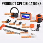 PQWT L3000 Acoustic Water Leak Detector for Home and Outside Ground Wall Water Pipeline Leakage Detection Kit Multi Sensor Professional Noise Reduction Headphone Smart Touchscreen Aluminum Carry Case