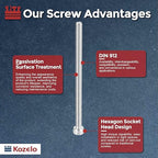 Kozelo 6pcs Socket Head Cap Screws - [M5-0.8 x 85mm] 304 Stainless Steel Allen Socket Drive for Electrical Motor 3D Printing Fan Engine Replacement Use, Silver