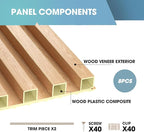 OUZUGIE WPC Acoustic Slat Wall Paneling, 8-Pack 114 x 6 Inches 3D Wall Panels for Interior Wall Decor,Living Room,TV Background,Study Room,Office Spaces,Bedroom,High Grille (Oak)