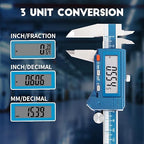 Dasqua 6” IP54 Digital Caliper, Stainless Steel Water-Resistant Precision Measuring Tool with Large LCD, Inch/Metric/Fraction Switch, Resolution 0.0005"/0.01mm/1/128, Accuracy ±0.001"/0.02mm