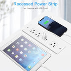 Recessed Power Strip, Furniture Plug in 3 Outlets & Fast Charging 20W PD USB-C Port & 18W/3A QC3.0 USB-A Ports Drawer Outlet with 10 FT Flat Extension Cord, White Desk Grommet Outlet for Table Top
