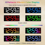 Soobest Digital Wall Clock with Remote Countdown Electrical Timer Seconds for Gym Living Room Office Classroom, 8 RGB Colors, Auto DST, Corded Plug in Large Display 5 Dimmer (10.2" Multicolor)