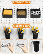 INCLY 30PCS Peg Board Organizer Accessories Kit, Pegboard Hooks Assortment with Bins, Cups, Wire Baskets and Paper Towel Holder for 1/8“ and 1/4” Pegboard Garage Workbench Craft Room Organizing Tools