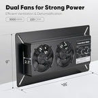 WARMOASIS 220 CFM Crawl Space Vent Fan with Dehumidistat & Thermostat, Dual Knobs for Speed & Humidity Control, 3000 RPM, Reduces Indoor Radon, Humidity & Odors, High-Efficiency Ventilation