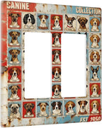 Bvtewkhz Dogs Funny Puppy Pets Vintage 2 Gang Double Rocker Decorative Outlet Covers Light Switch Plate Electrical Receptacle Switchplate For Bathroom Kitchen Bedroom