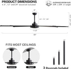 WINGBO 80 Inch Industrial Ceiling Fan without Light, 8 Aluminum Blades Ceiling Fan No Light, 6-Speed Reversible Noiseless DC Motor for Kitchen Bedroom Living Room, Matte Black
