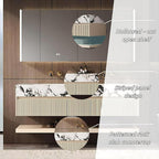Fashionable Bathroom Vanity with Sink, Smart One-Click Defogging & LED Light, Bathroom Sink and Cabinet with Wave Striped Panel, Rockslab Countertop (Mirror Cabinet, 64IN)