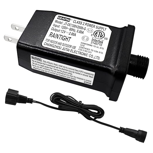12V 2A Class 2 Power Supply Replacement LED Transformer IP44 LED Light Controller Low Voltage Transformer for Christmas String Light Inflatable Device (12V24W 1PC)