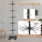 Exttlliy 5-Tier Metal Spinning Display Stand Rack with Wheels, Black Iron, 50 Hooks, Lockable Wheels, Ideal for Jewelry, Accessories, Foods