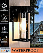 LWSOY 2-Pack Outdoor Wall Light Fixtures, Waterproof Exterior Wall Lanterns, Porch Lights with E26 Sockets & Cylinder Glass Shades, Modern Matte Black Wall Sconce for Porch Patio Garage